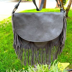 Grey Fringe Crossbody Bag